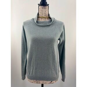 B41 Brora Scottish Cashmere Sweater 6 Sage Green Funnel Neck Lightweight Knit